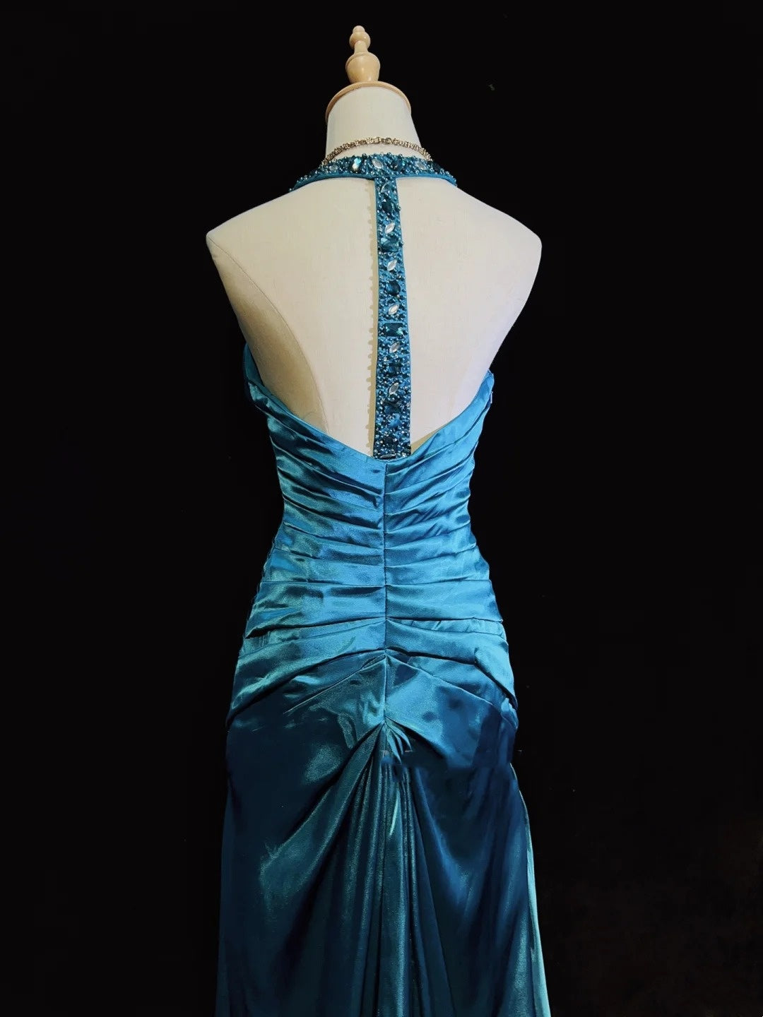 Vintage Prom Dresses Inspo Mermaid Halter Blue Satin Long 1990s With Pleated Formal Gowns N3356