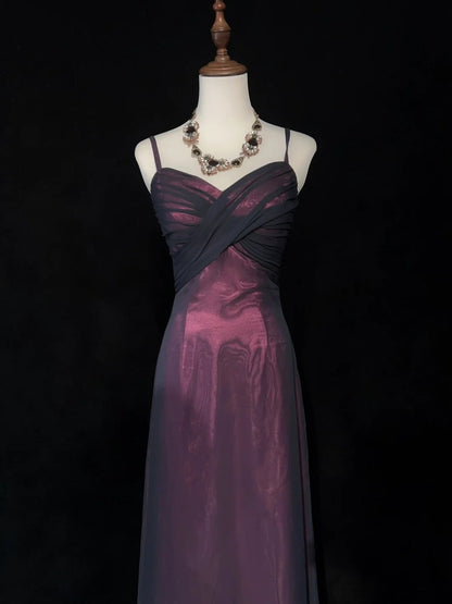Vintage Prom Aesthetic Dresses A Line Spaghetti Strap Burgundy Black Chiffon Long Formal Dress N3016