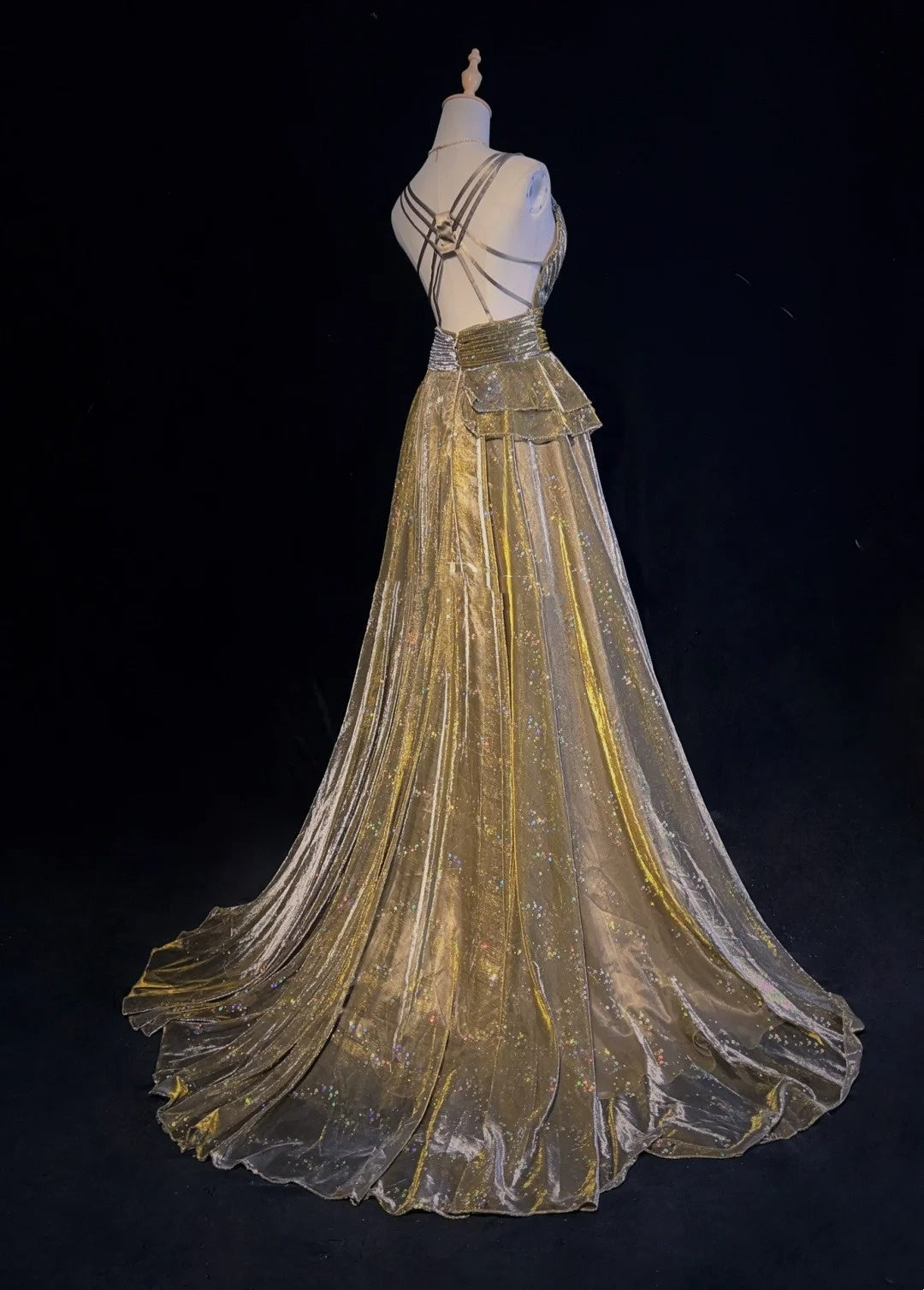 Vintage Prom Dresses Inspo A line V Neck Satin Gold Backless For Women Long Formal Dress N3260
