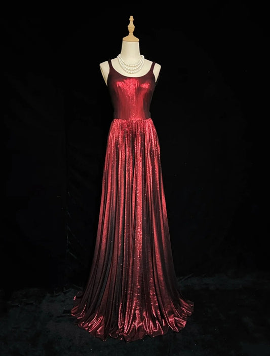 Vintage Prom Dresses 80s A line Spaghetti Strap Burgundy Backless Long Semi Formal Evening Outfits N3647