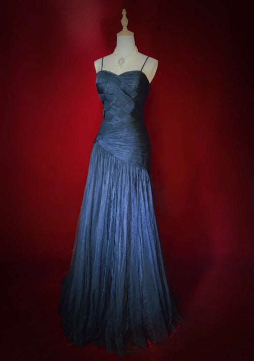 Elegant Prom Dresses Inspo Mermaid Spaghetti Strap Navy Blue Tulle With Ruffled For Women Formal Dress N3226