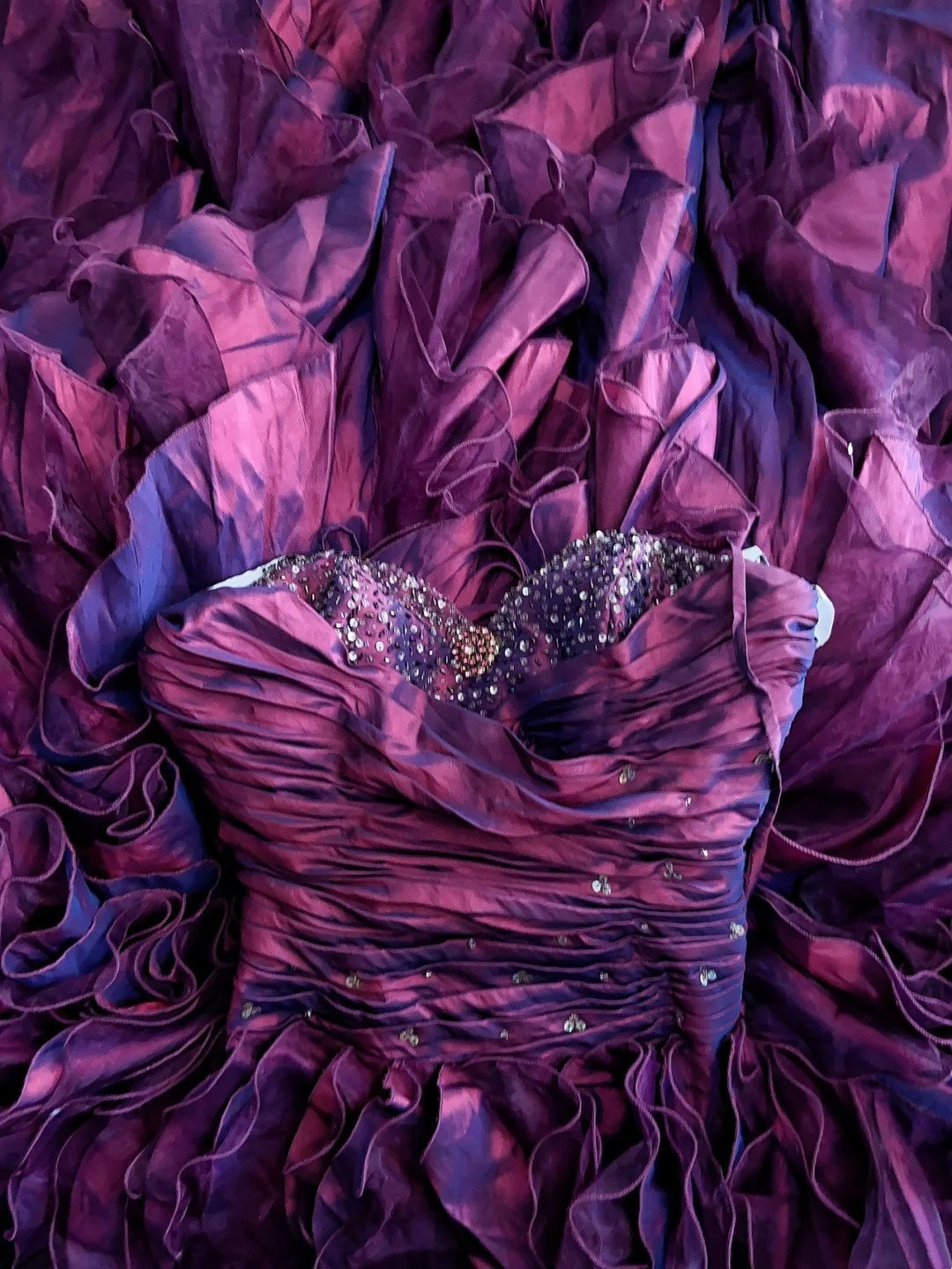 Vintage Prom Dresses Inspo Ball Gown Spaghetti Strap Purple Tulle Tiered Layers 80s With Beaded Formal Gowns N3357