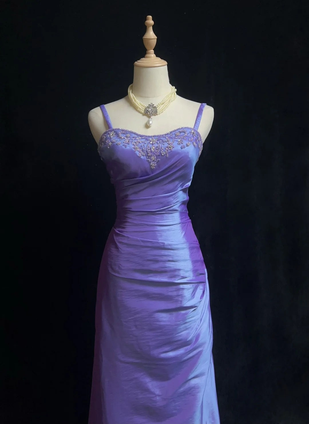 Simple Prom Dresses Sheath Spaghetti Strap Lilac Floor Length Taffeta Formal Evening Dress N3696