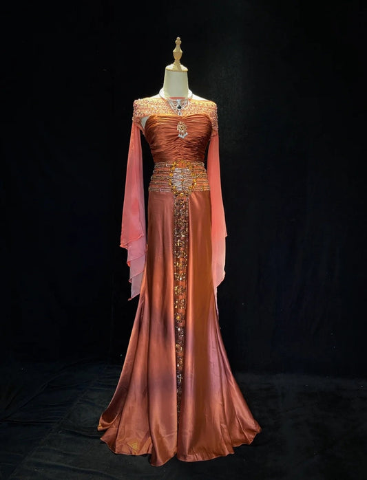 Elegant Prom Dresses Mermaid Strapless Chiffon Ruffled Beaded Jacket Floor Length Formal Evening Outfits N3489