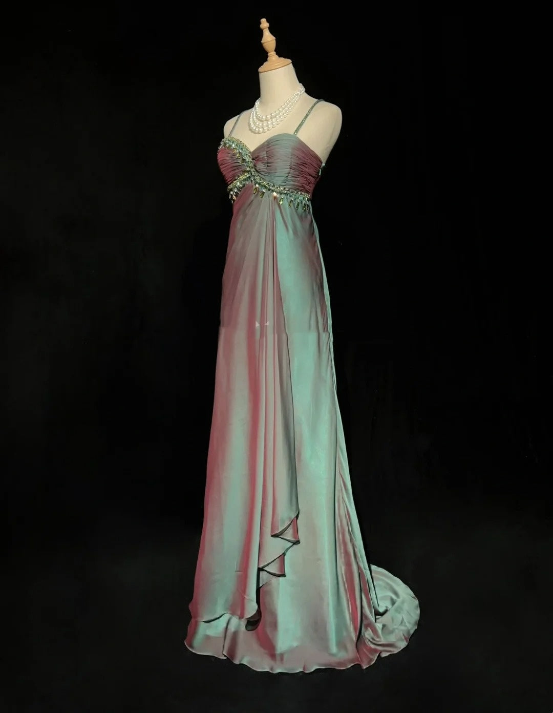 Vintage Prom Aesthetic Dresses A Line Spaghetti Strap Green Chiffon Long Formal Dress N3017