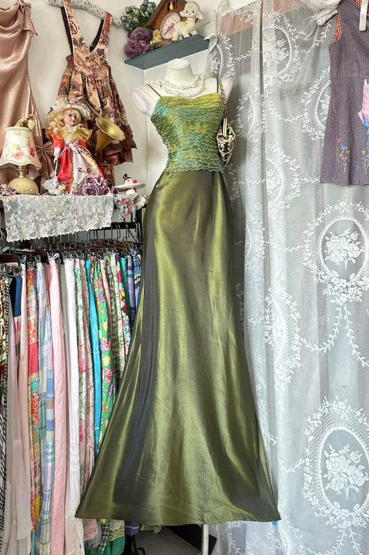 Classy Prom Dresses Mermaid Spaghetti Strap Green Sleeveless Formal Evening Outfits N3779