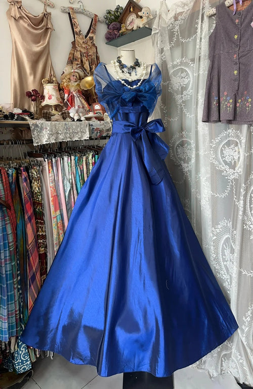 Elegant Fairy A line Spaghetti Straps Royal Blue Long Evening Gowns Formal Birthday Party Prom Dresses N1715