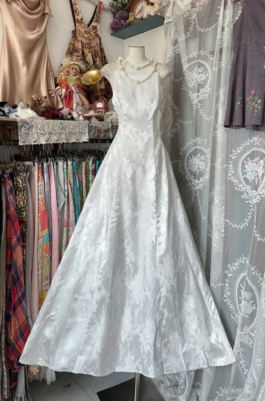 Elegant Fairy A line Spaghetti Straps White Lace Long Evening Gowns Formal Birthday Party Prom Dresses N1716