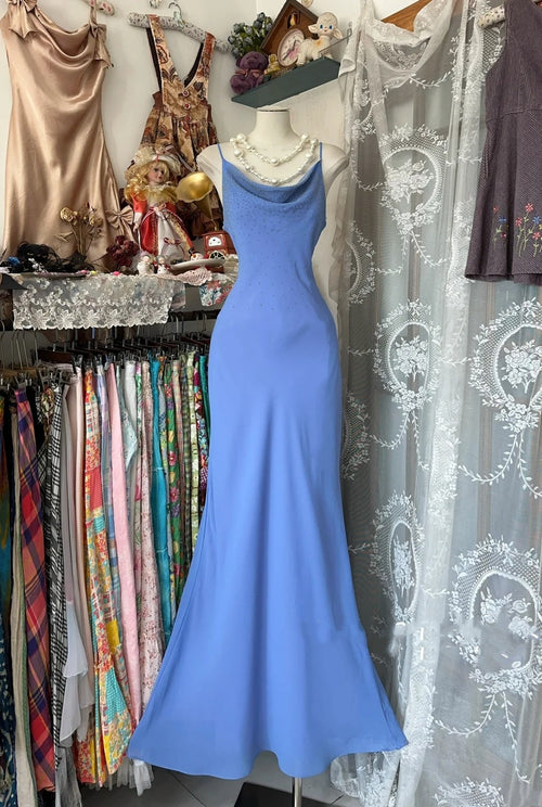 Elegant Fairy Mermaid Spaghetti Straps Blue Long Evening Gowns Formal Birthday Party Prom Dresses N1725
