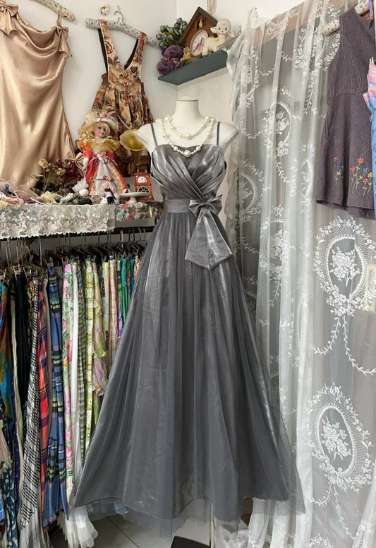 Vintage A Line Spaghetti Straps Grey Tulle Evening Gowns Formal 19th Birthday Dress Prom Dresses N1739