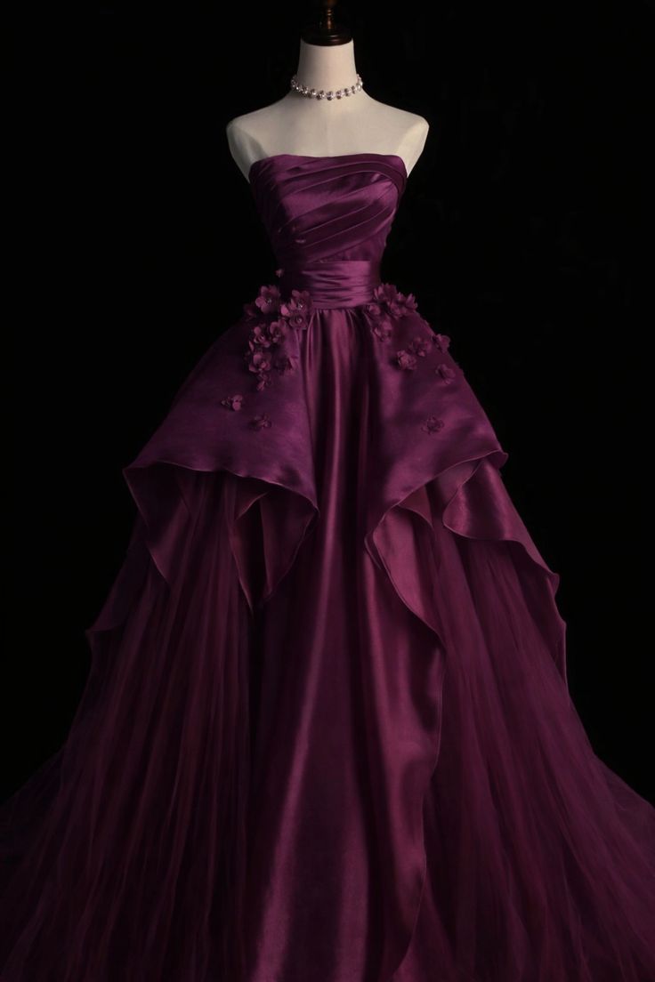 Modest Ball Gown Strapless Grape Tulle Long Prom Dresses Senior Graduation Dance Evening Outfits N035