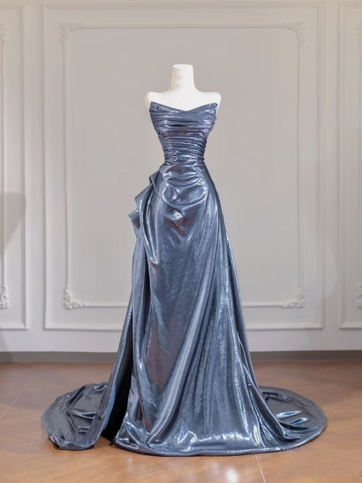 Modest Senior Prom Dresses High Schools Inspiration Mermaid Sweetheart Satin Gray Long Semi Formal Grad Prom Dress For Teens AB2008