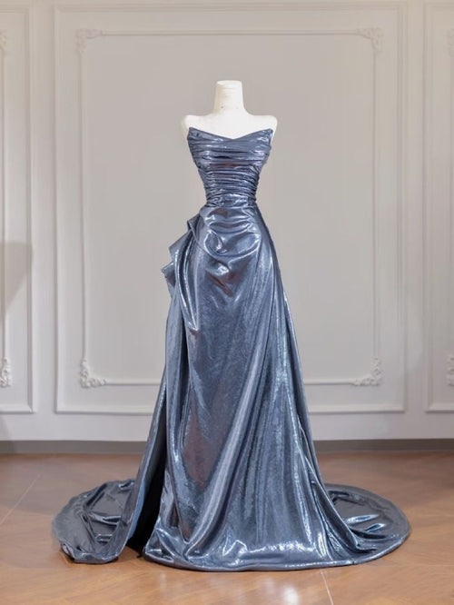 Modest Senior Prom Dresses High Schools Inspiration Mermaid Sweetheart Satin Gray Long Semi Formal Grad Prom Dress For Teens AB2008