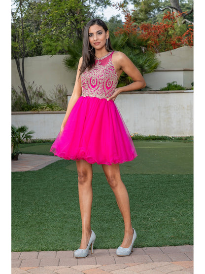 High-Neck Babydoll Fancy Short Homecoming Dress