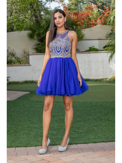 High-Neck Babydoll Fancy Short Homecoming Dress