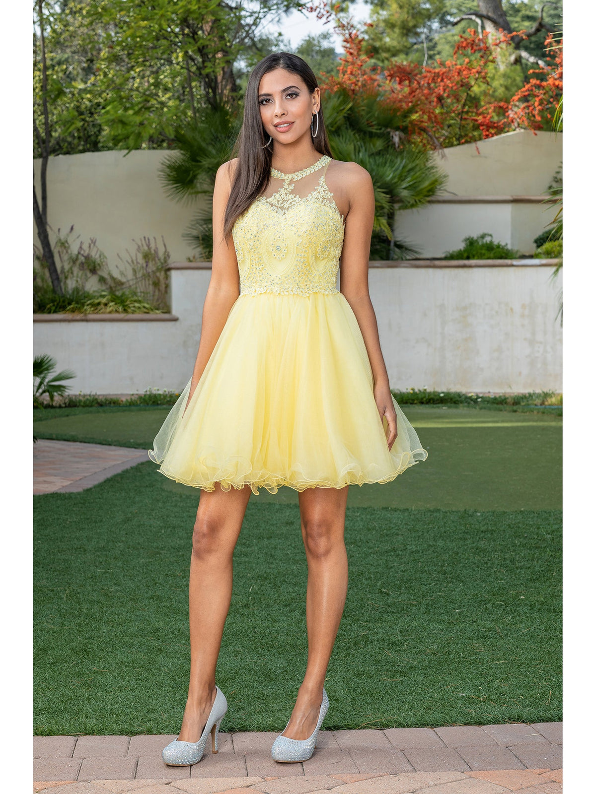 High-Neck Babydoll Fancy Short Homecoming Dress