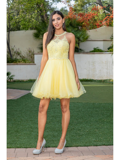 High-Neck Babydoll Fancy Short Homecoming Dress