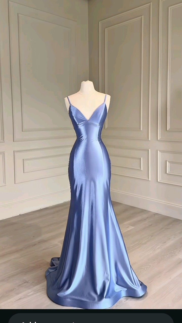 Elegant Mermaid Spaghetti Straps Light Sky Blue Satin Prom Dresses Evening Occasion Dress N1866