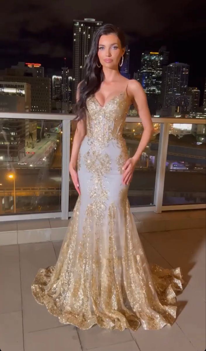Sexy Mermaid Spaghetti Straps Gold Sequin Inspo For Black Women Girls Formal Party Gowns Long Prom Dresses AB1763