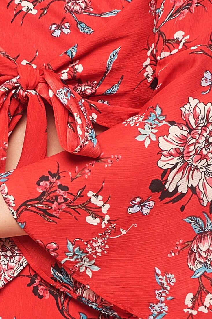 Bellisario Floral Cropped Caribbean Top Red