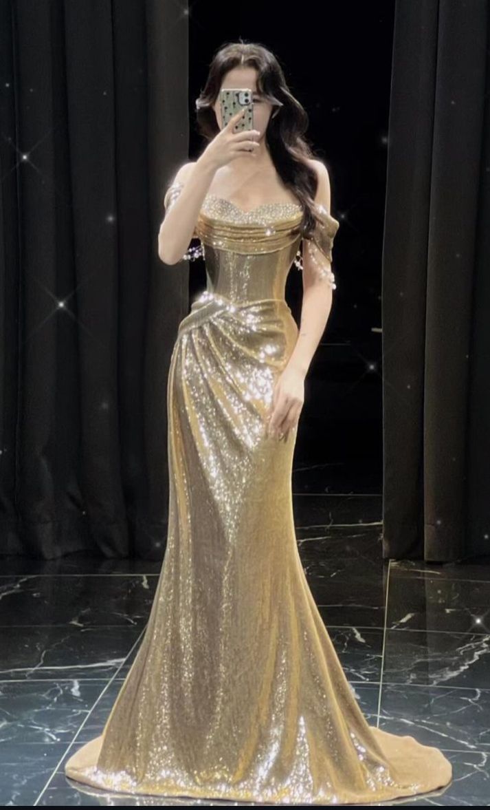 Mermaid Trumpet Floor Length Prom Dresses Evening GownFormal Dress Vintage Glittering Party Gown N1775
