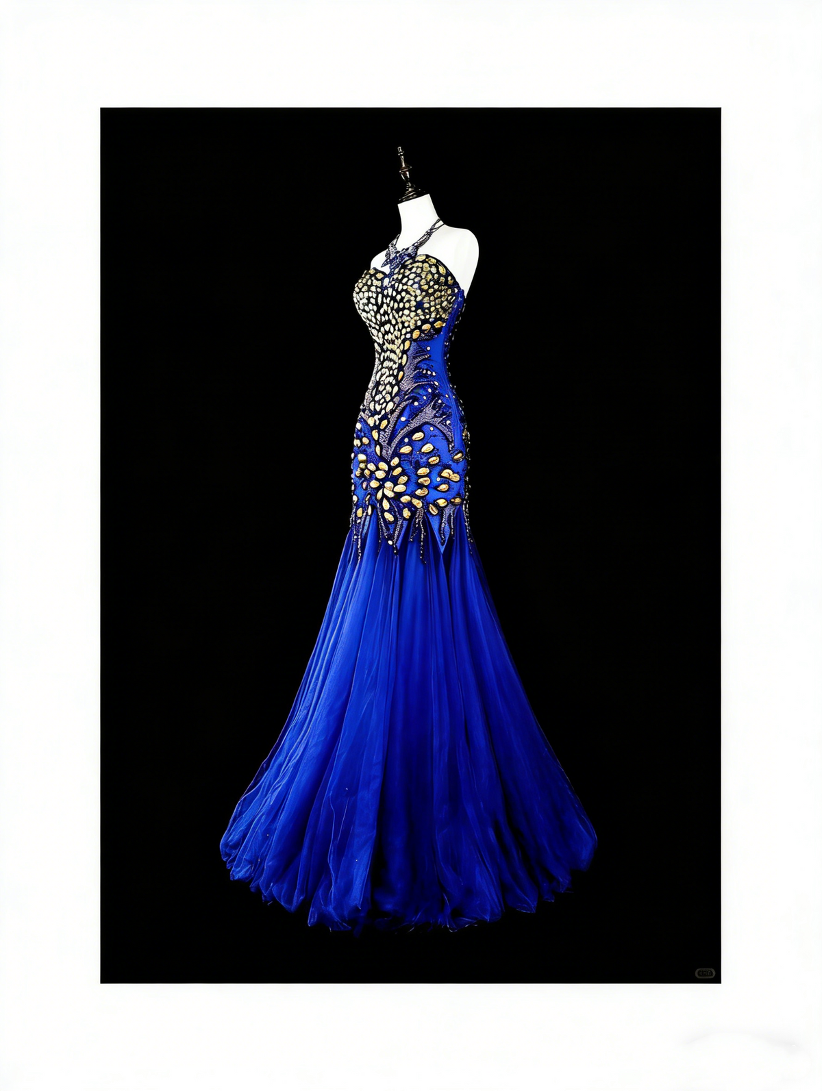 Vintage Mermaid Sweetheart Royal Blue 70s Tulle Long Prom Gown Party Wear Dresses N1833
