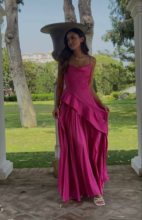 A line Spaghetti Strap Hot Pink Long Formal Dress Gown Party Gowns Prom Dresses N2391