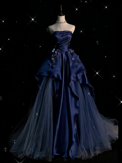 Modest Ball Gown Strapless Grape Tulle Long Prom Dresses Senior Graduation Dance Evening Outfits N035