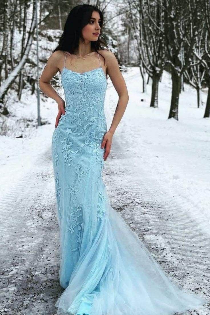 Elegant Sheath-Column Floor Length Tulle Backless Long Prom Dress Party Dresses Online AB1689