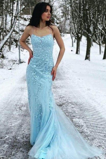 Elegant Sheath-Column Floor Length Tulle Backless Long Prom Dress Party Dresses Online AB1689