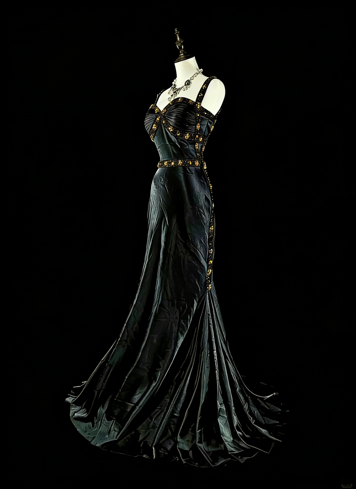 Vintage 1960s Mermaid Sweetheart Black With Straps Sleeveless Long Prom Formal Dresses N1591