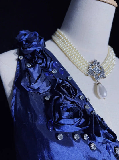 Vintage Prom Dresses Inspo Mermaid 90s One Shoulder Navy Blue With Ruffled For Women Formal Dress N3267