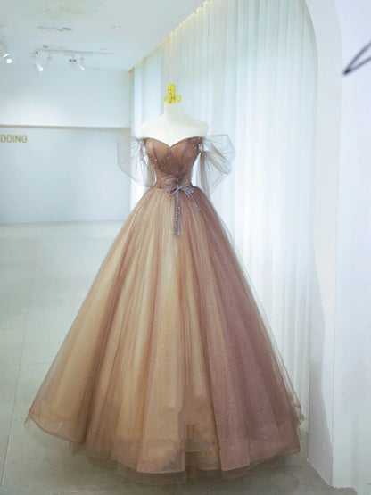 Elegant Ball Gown Off The Shoulder Tulle Long Formal Dress 18th Birthday Prom Dresses N2852