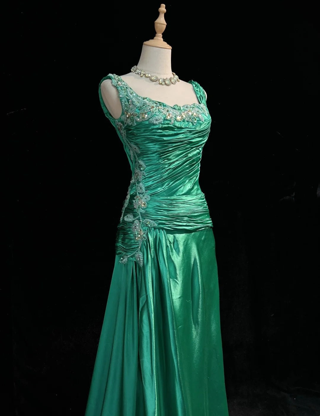 Vintage Prom Dresses Inspo Mermaid Square Neck Green Satin 90s With Appliqued For Women Formal Gowns N3332