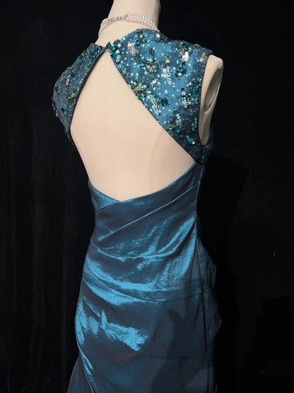 Beautiful Prom Dresses Mermaid Square Neck Teal Backless With Ruffled Bodice Long Evening Outfits N3363
