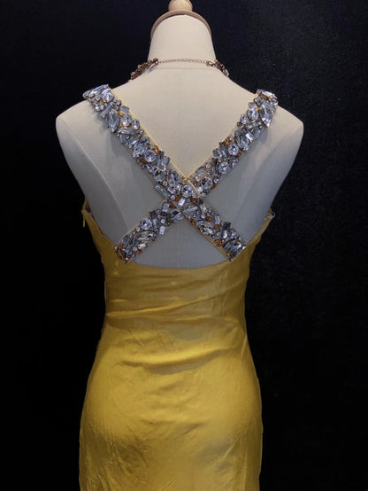 Beautiful Prom Dresses Mermaid Spaghetti Strap Yellow Chiffon With Beading Long Evening Outfits N3325