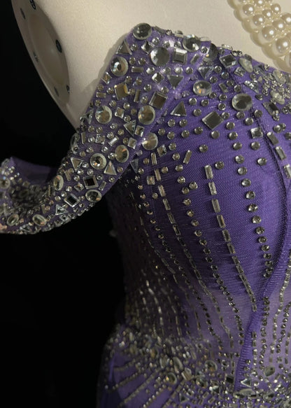 Glitter Prom Dresses Mermaid Sweetheart Lilac Tulle With Beading Backless Long Formal Evening Dress N3888