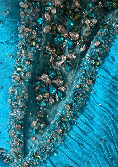Vintage Prom Dresses A Line Halter Blue Chiffon With Beading Cape Formal Evening Outfits N3853