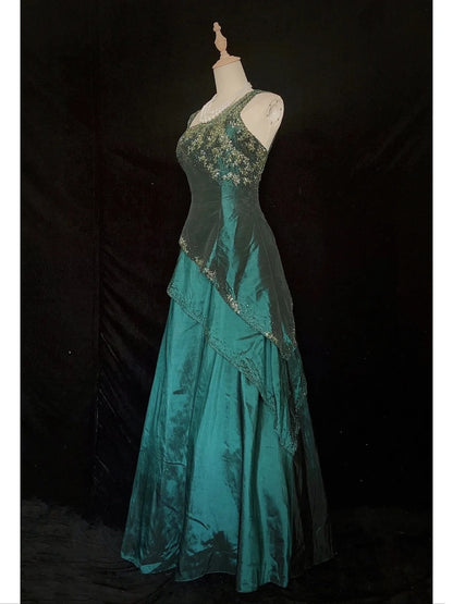 Modest Prom Dresses Inspo A Line Spaghetti Strap Dark Green With Beaded Crystals Long Formal Gowns N3410