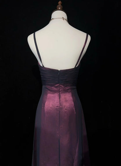 Vintage Prom Aesthetic Dresses A Line Spaghetti Strap Burgundy Black Chiffon Long Formal Dress N3016