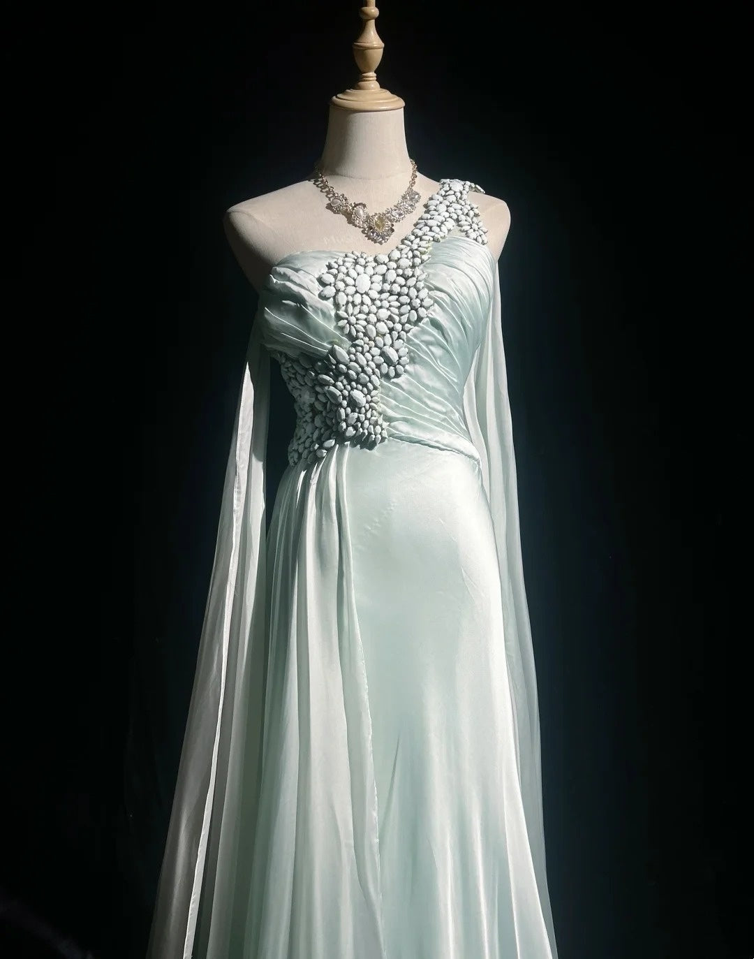 Beautiful Prom Dresses A line One Shoulder Light Green Chiffon With Crystals Long Formal Evening Outfits N3678