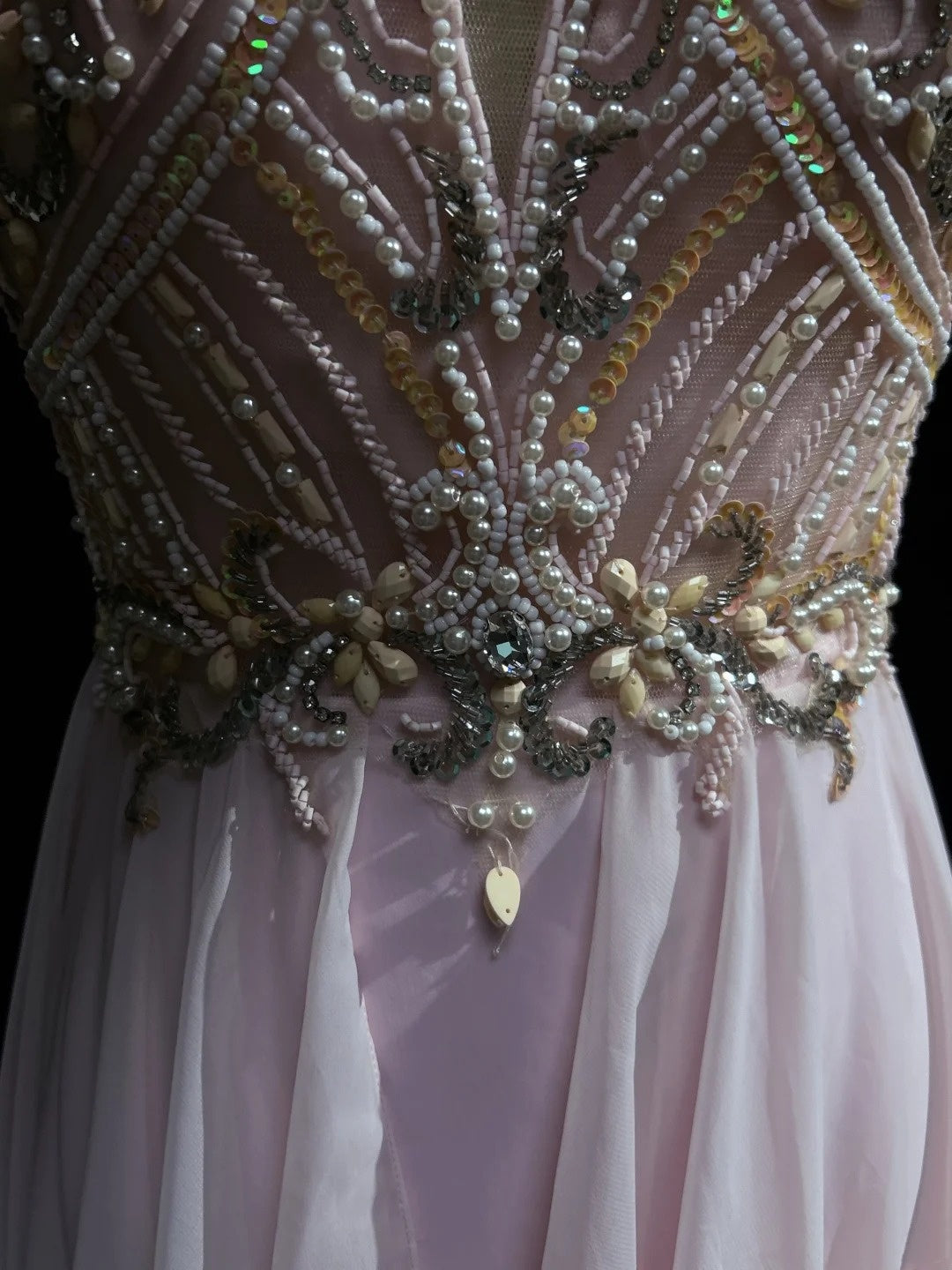 Vintage Prom Aesthetic Dresses A Line Jewel Pearl Pink Chiffon With Beading Long Formal Dress N3033