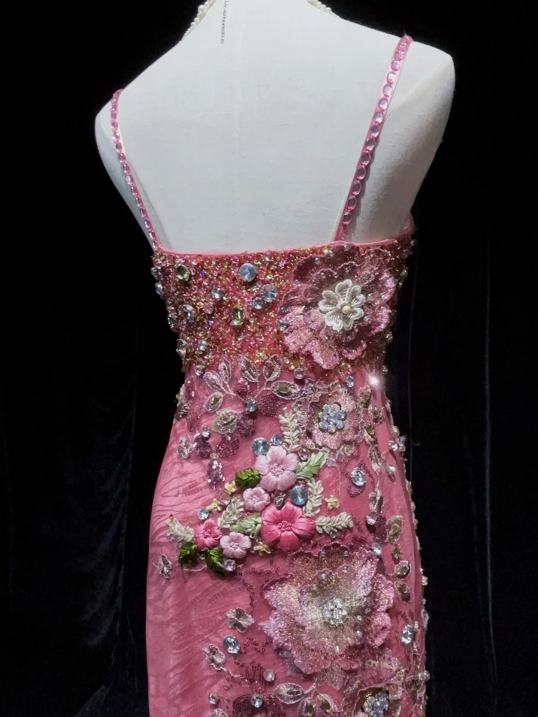 Beautiful Prom Dresses Mermaid Spaghetti Strap Pink With Flowers Beading Long Evening Outfits N3318