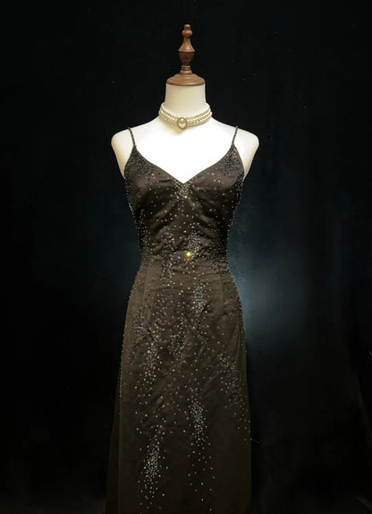 Beautiful Prom Dresses A line Spaghetti Strap Black With Beaded Cape Long Formal Evening Outfits N3672