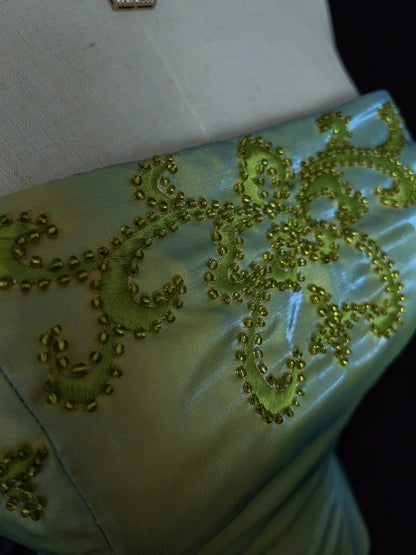Vintage Prom Dresses Inspo Mermaid Strapless Sage Green Satin 90s With Beading For Women Formal Gowns N3330
