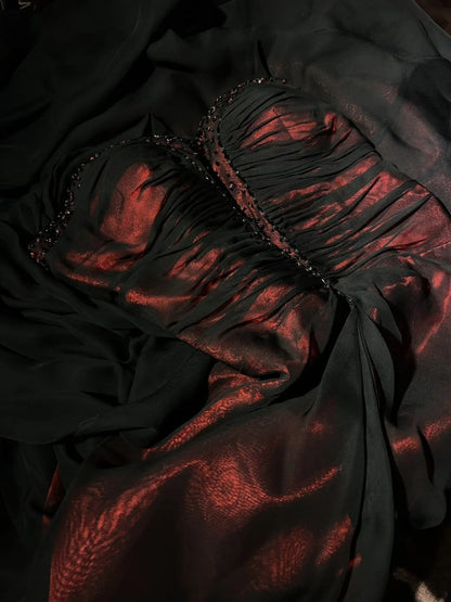 Beautiful Prom Dresses A line Spaghetti Strap Black Red With Cape Long Formal Evening Outfits N3668