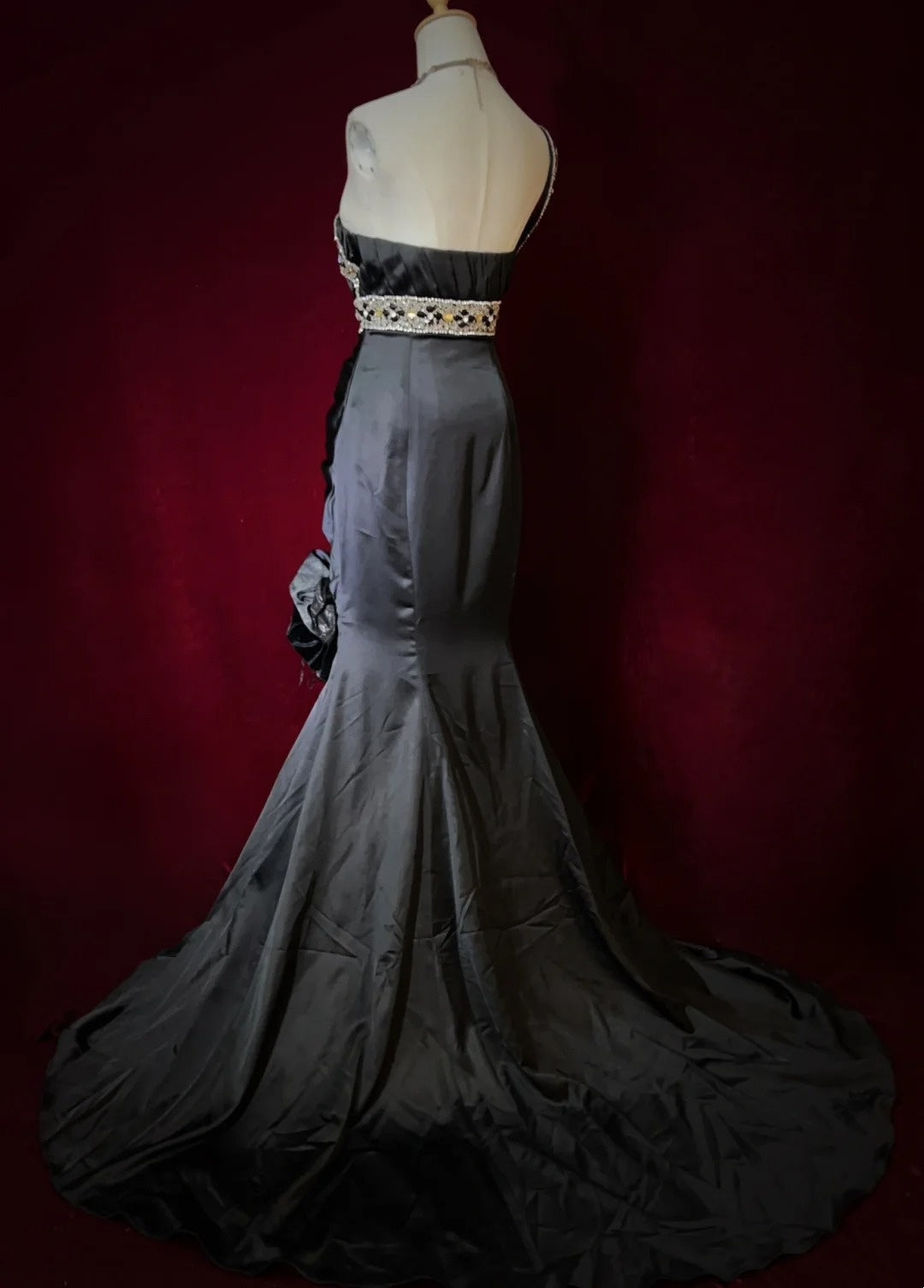 Vintage Prom Dresses Mermaid One Shoulder Black Tie Satin 80s With Beading Long Formal Evening Outfits N3905