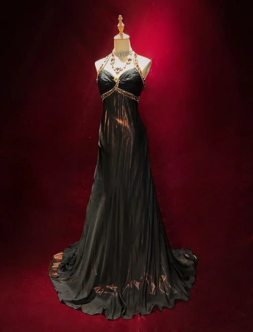 Vintage Prom Dresses 80s Mermaid Halter Black Tie Dress With Beading Semi Formal Evening Outfits N3643