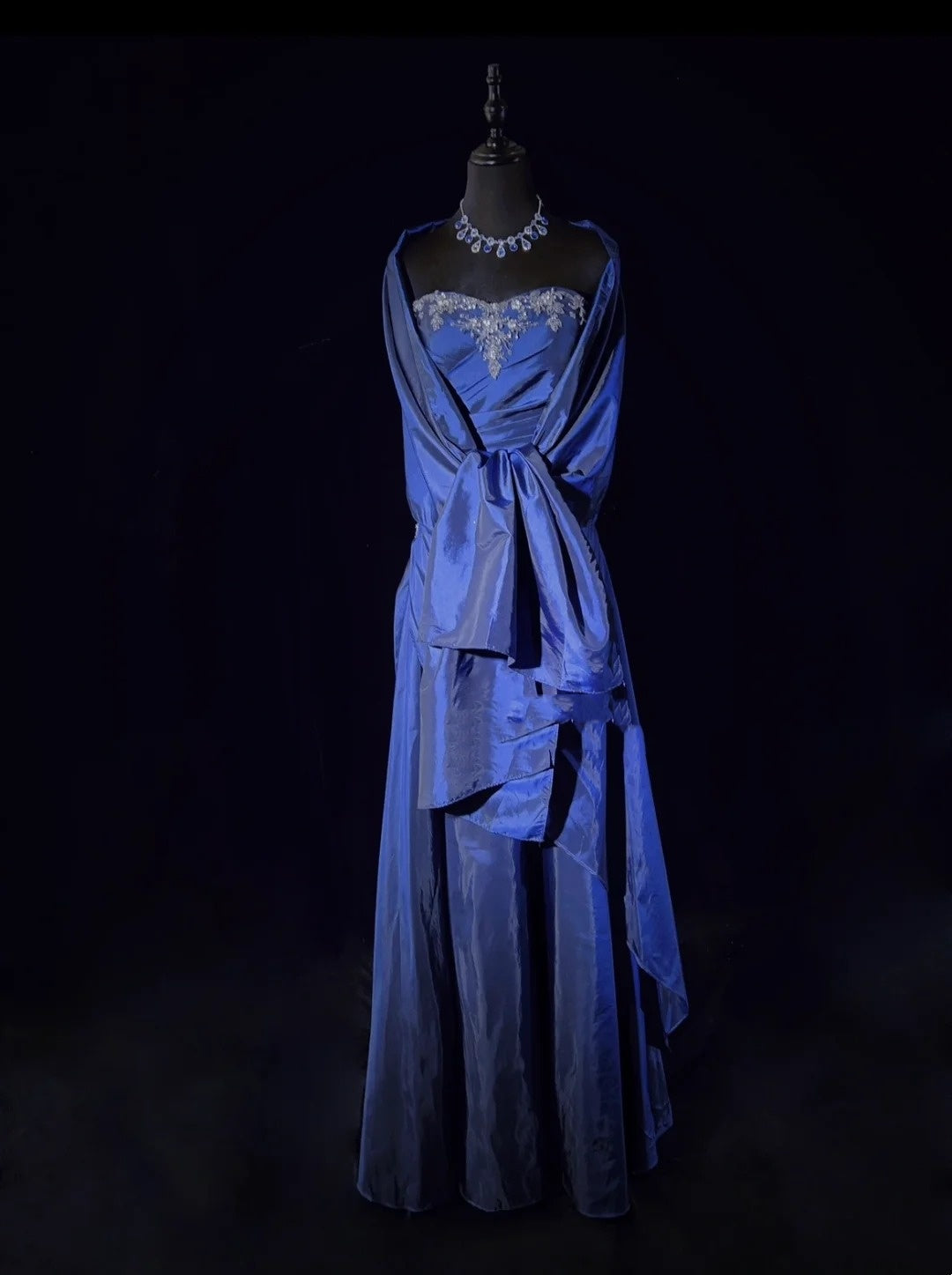 Vintage Prom Dresses A line Sweetheart Navy Blue Taffeta With Beaded Cape 90s Long Formal Gown N2904