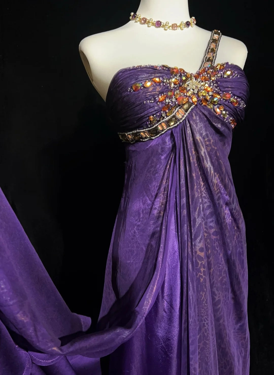 Vintage Prom Aesthetic Dresses A Line One Shoulder Purple Chiffon With Beading Long Formal Dance Dress N3014